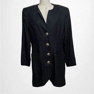Womens Pierre Balmain Vintage Black Overcoat Sz 6 Embroidered